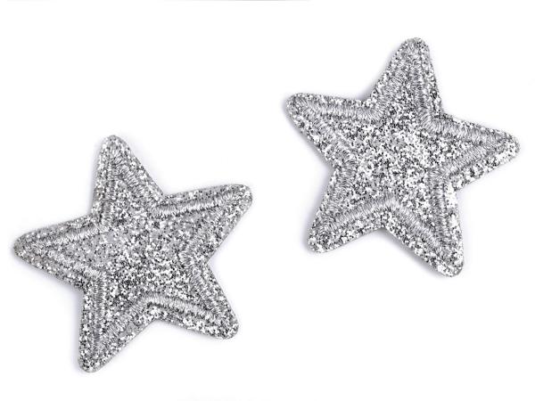 Aufbügler Stern mit Lurex Glitzer Silber